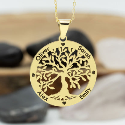 925 Sterling Silver Family Name Tree of Life Necklace