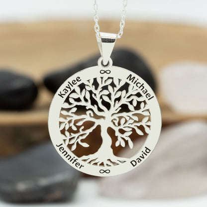 925 Sterling Silver Family Name Tree of Life Necklace