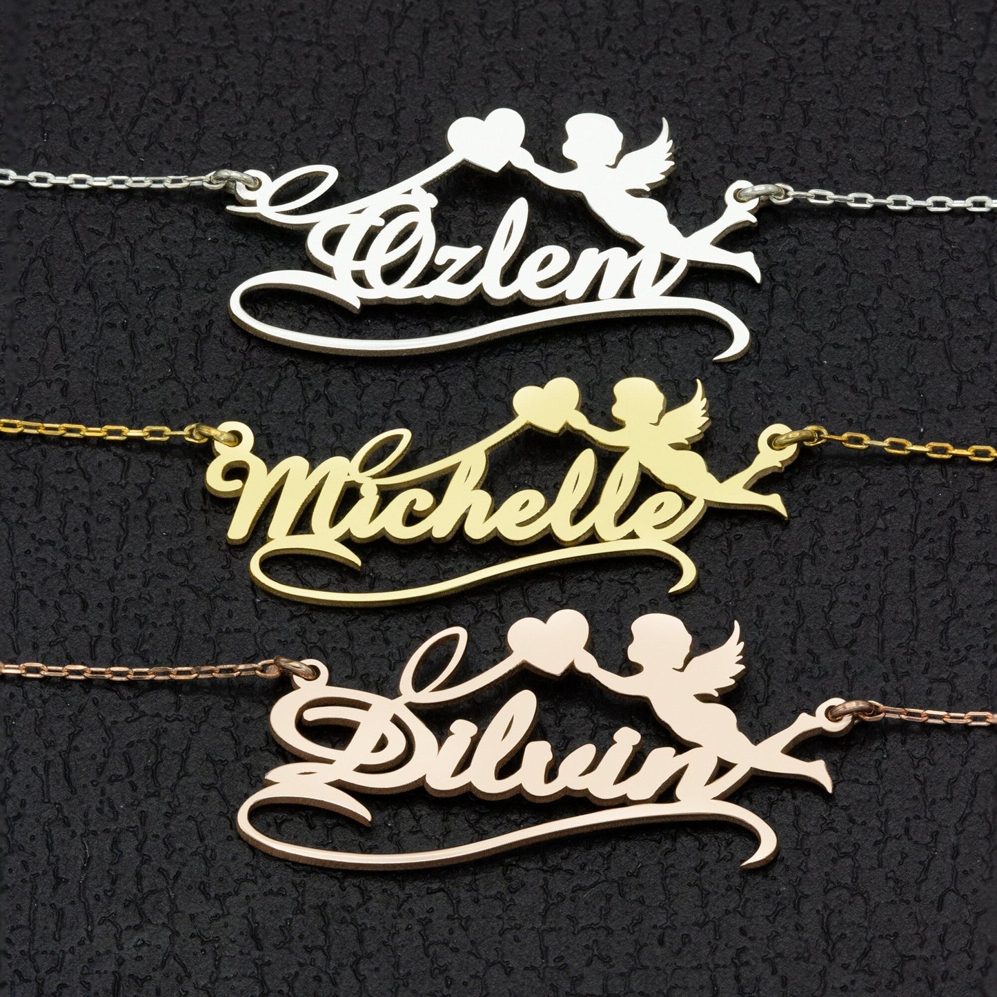 925 Sterling Silver Personalized Name Necklace with Angel