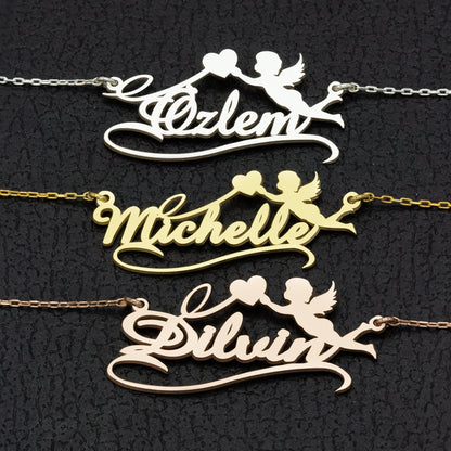 925 Sterling Silver Personalized Name Necklace with Angel