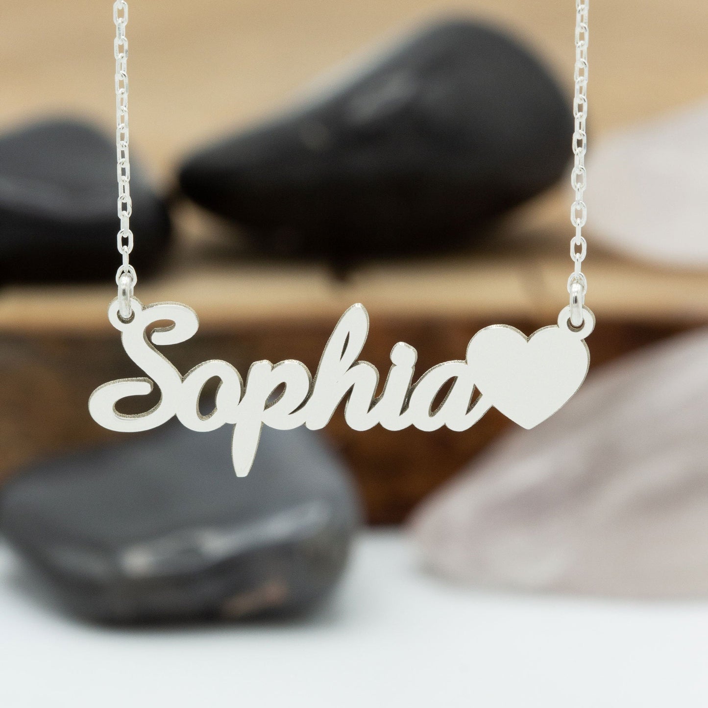 925 Sterling Silver Name Necklace with Heart