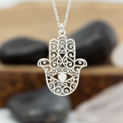 925 Sterling Silver Hand of Hamsa Necklace