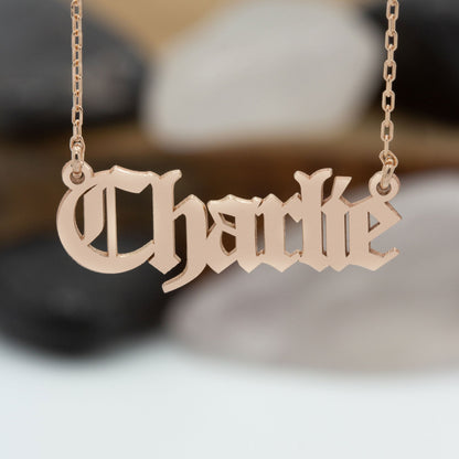 925 Sterling Silver Personalized Old English Font Name Necklace