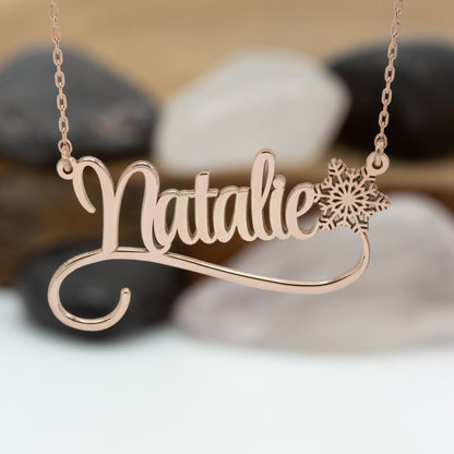 925 Sterling Silver Personalized Name Necklace with Snowflake