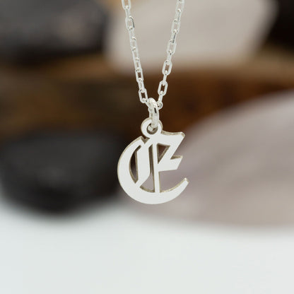 925 Sterling Silver Old English Initial Necklace