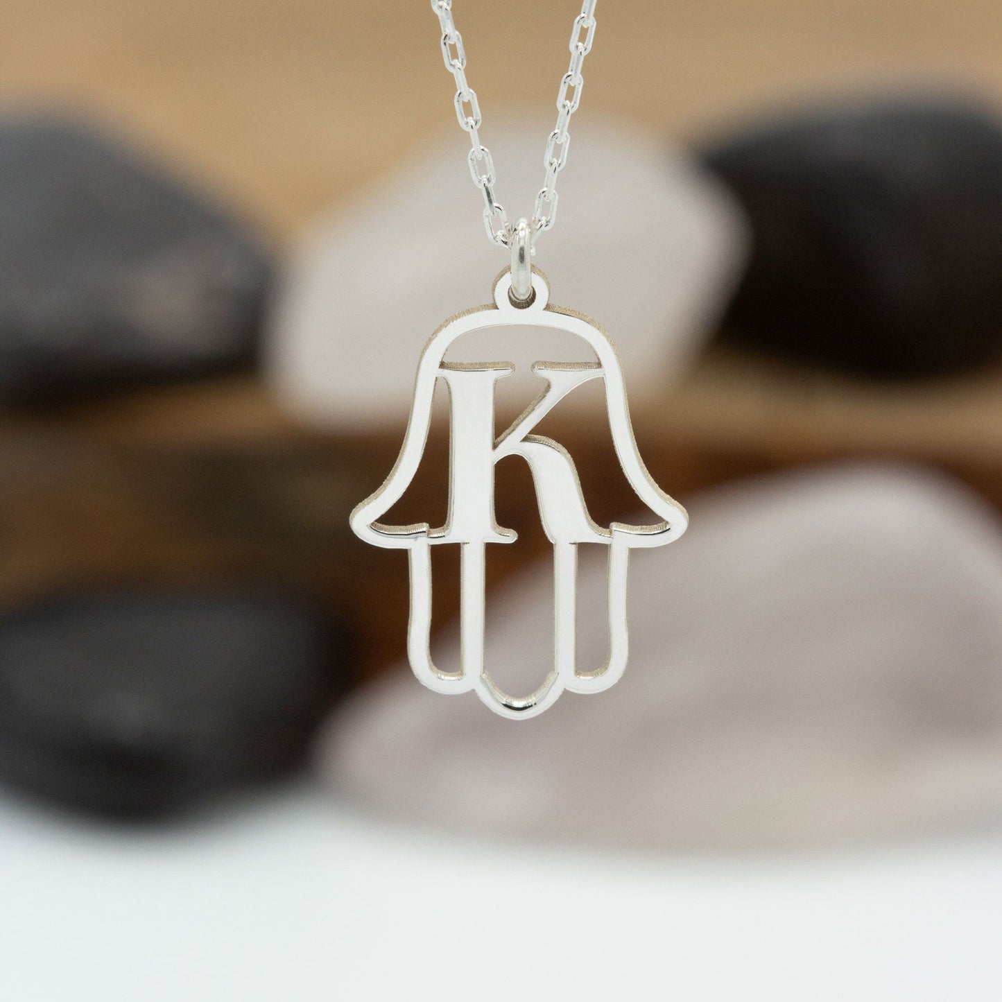 925 Sterling Silver Hand of Hamsa Initial Necklace
