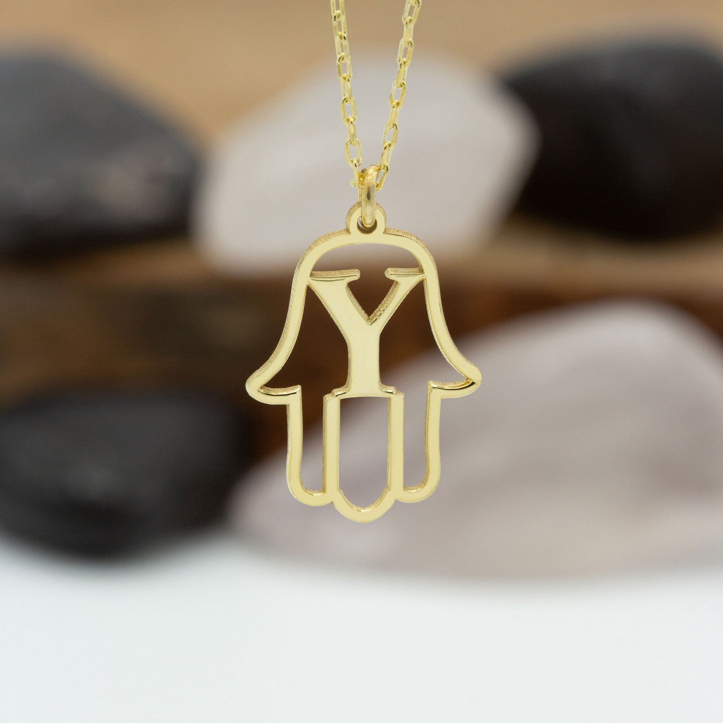 925 Sterling Silver Hand of Hamsa Initial Necklace