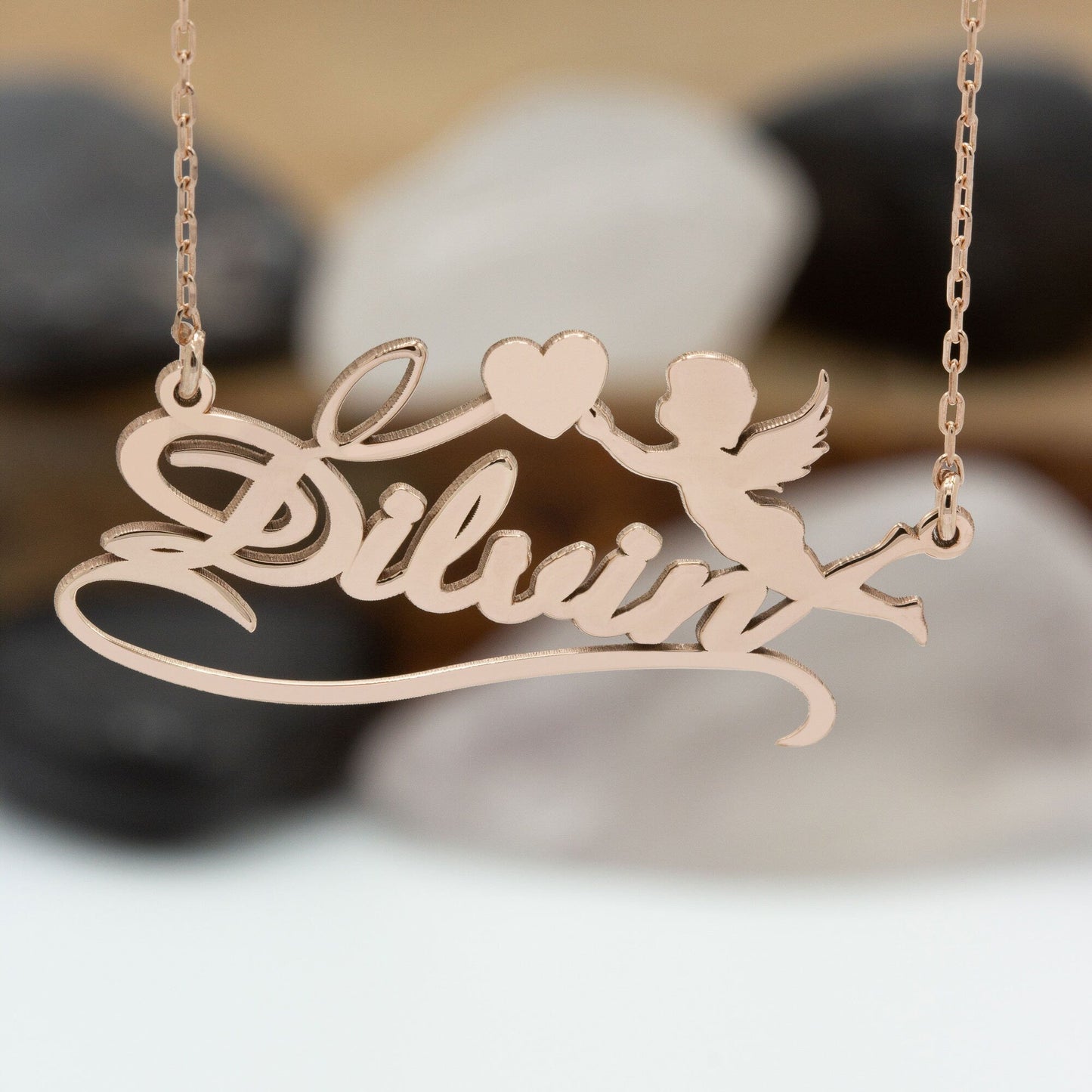 925 Sterling Silver Personalized Name Necklace with Angel