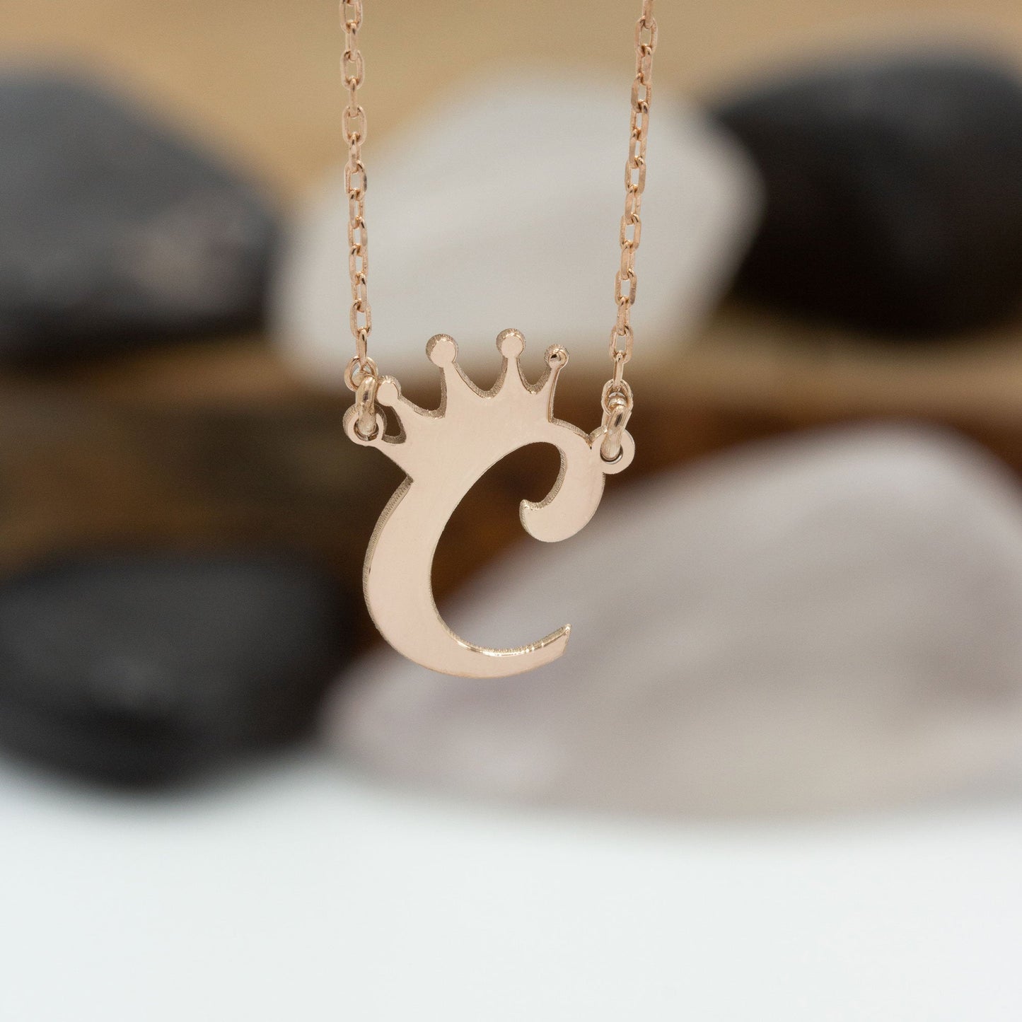 925 Sterling Silver Personalized Initial with Crown Necklace