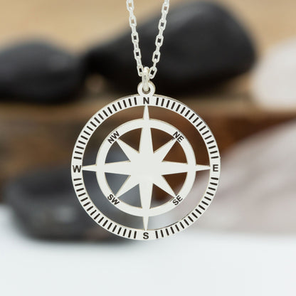 925 Sterling Silver Compass Necklace
