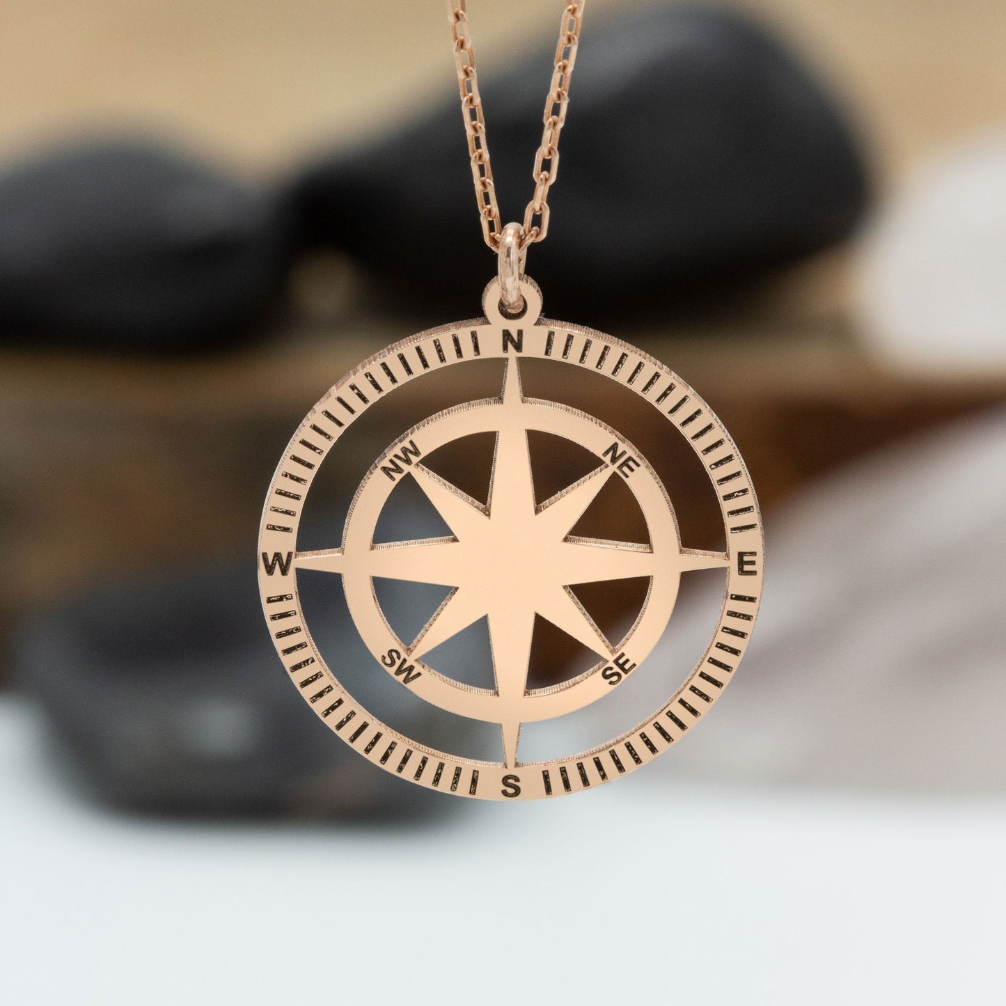 925 Sterling Silver Compass Necklace