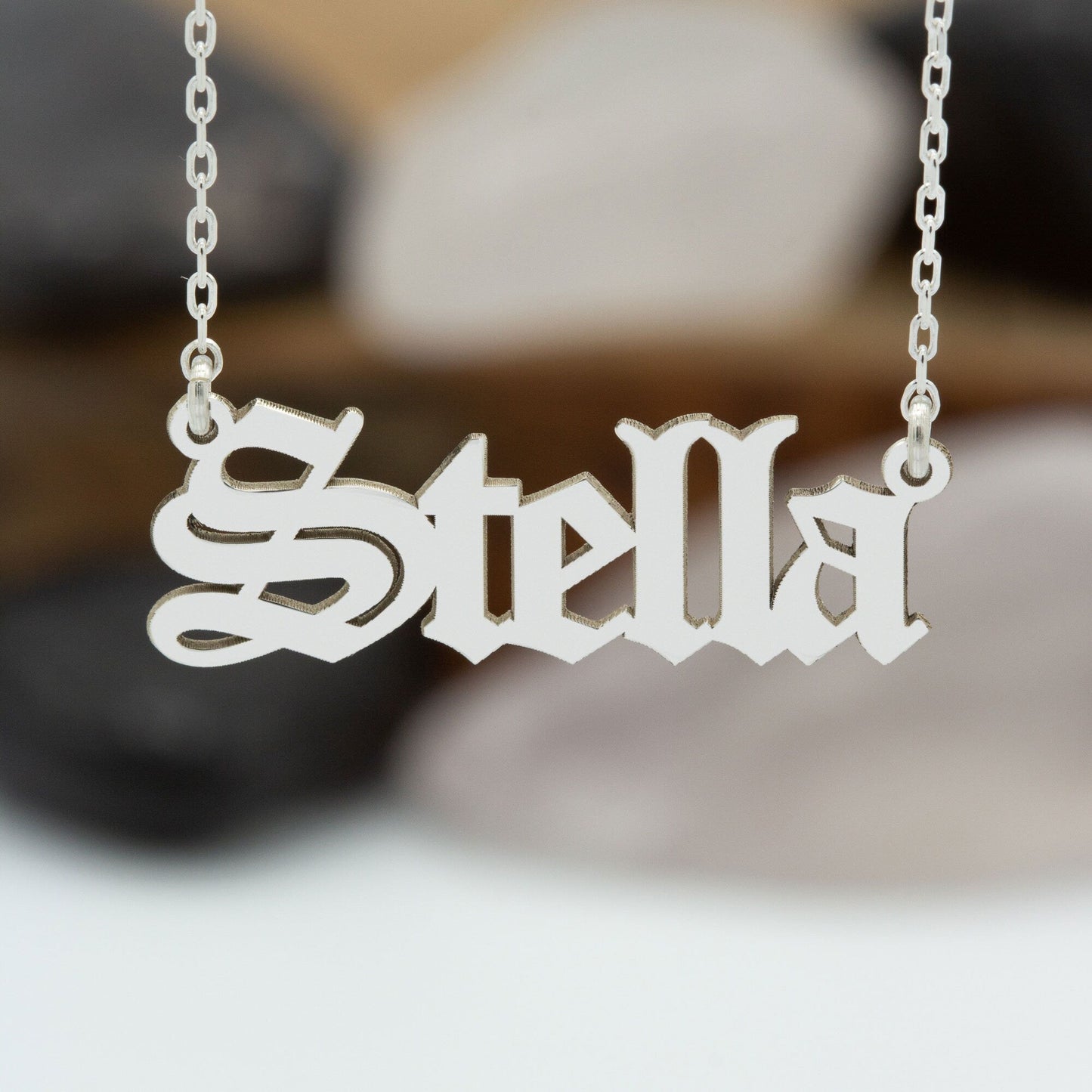 925 Sterling Silver Personalized Old English Font Name Necklace