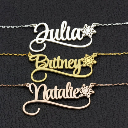 925 Sterling Silver Personalized Name Necklace with Snowflake