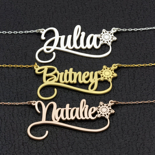 925 Sterling Silver Personalized Name Necklace with Snowflake