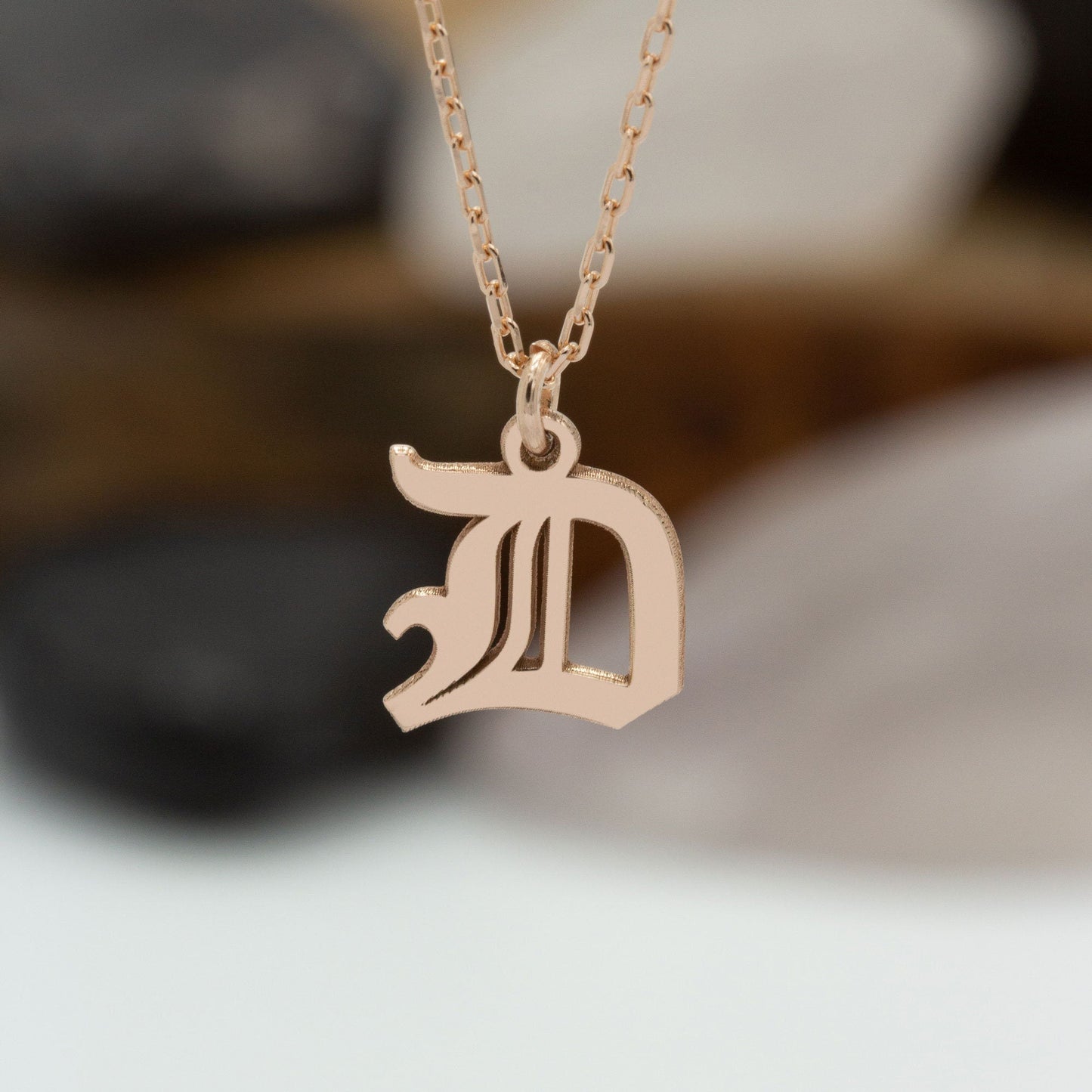 925 Sterling Silver Old English Initial Necklace