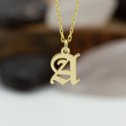 925 Sterling Silver Old English Initial Necklace