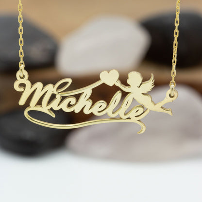 925 Sterling Silver Personalized Name Necklace with Angel