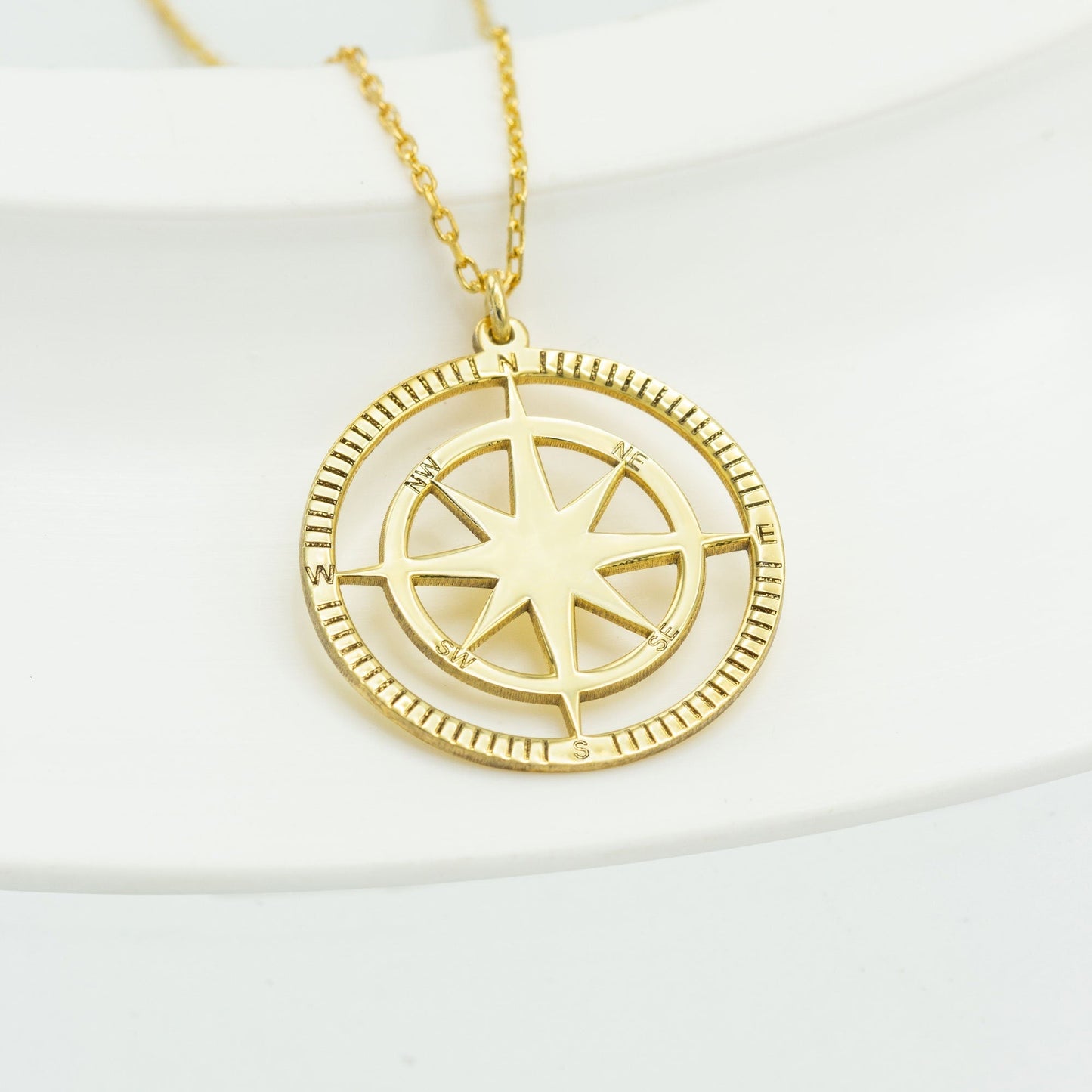 925 Sterling Silver Compass Necklace