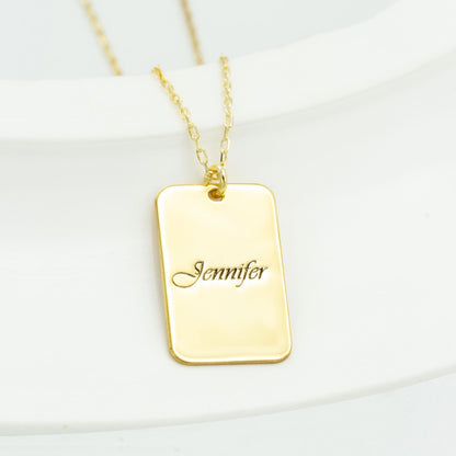 925 Sterling Silver Personalized Name Dog Tag Necklace Gold