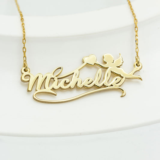925 Sterling Silver Personalized Name Necklace with Angel
