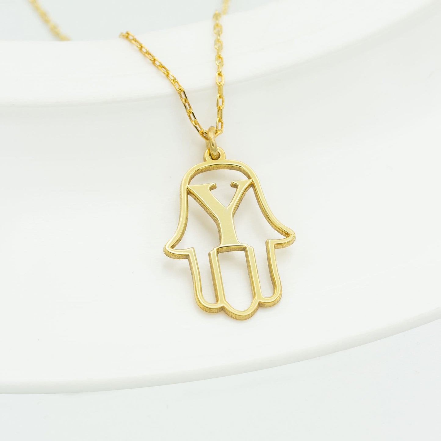 925 Sterling Silver Hand of Hamsa Initial Necklace