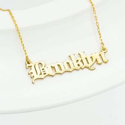 925 Sterling Silver Personalized Old English Font Name Necklace