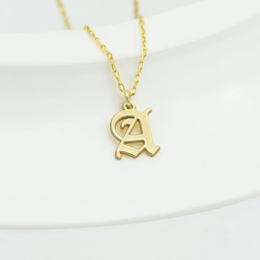 925 Sterling Silver Old English Initial Necklace