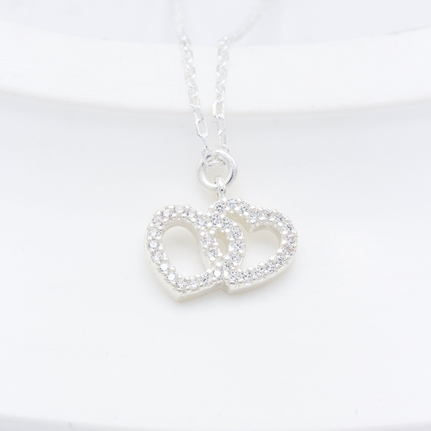925 Sterling Silver Double Heart Necklace