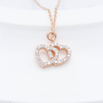 925 Sterling Silver Double Heart Necklace
