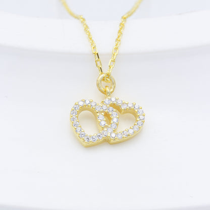 925 Sterling Silver Double Heart Necklace