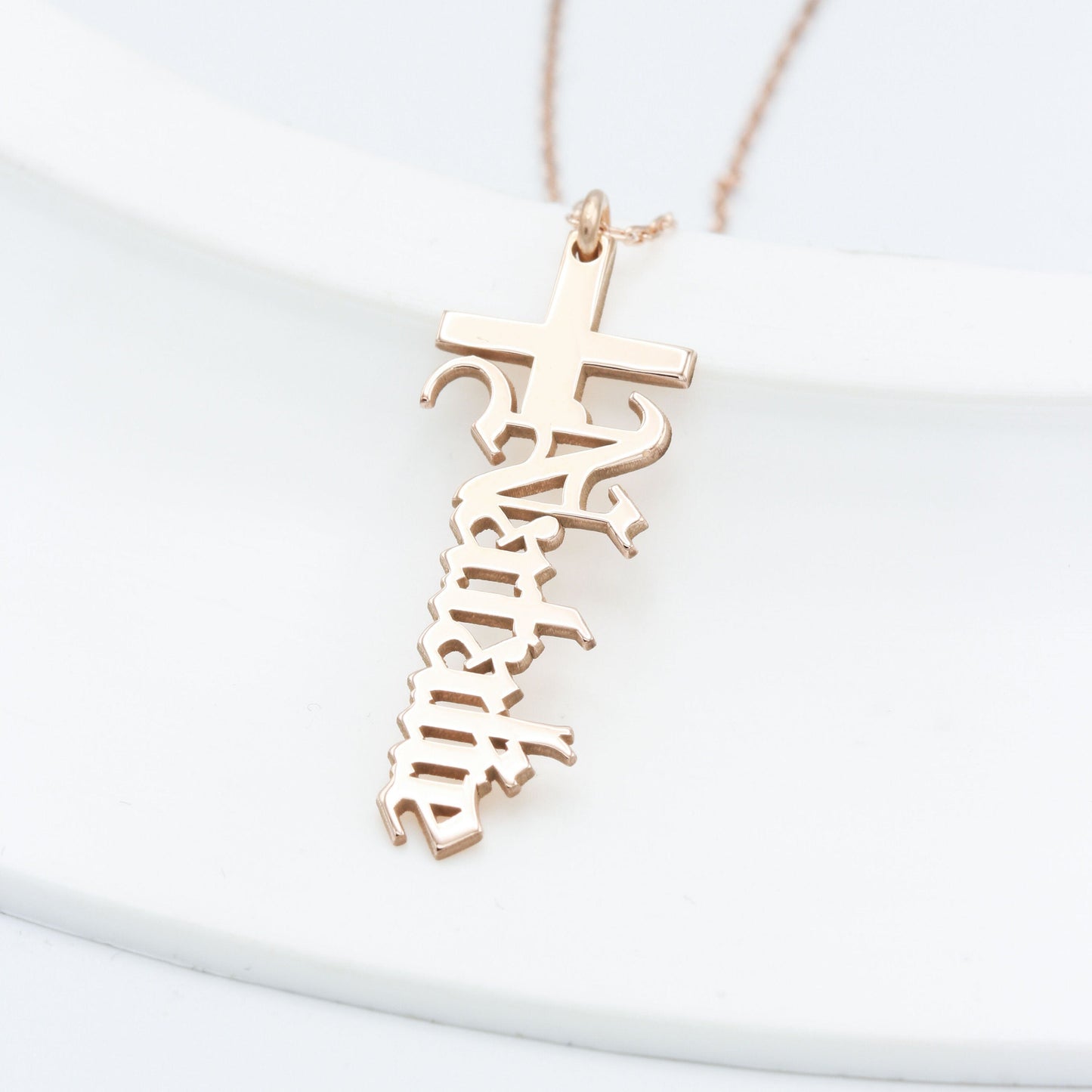 925 Sterling Silver Personalized Old English Name Cross Necklace