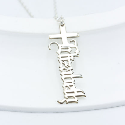 925 Sterling Silver Personalized Old English Name Cross Necklace