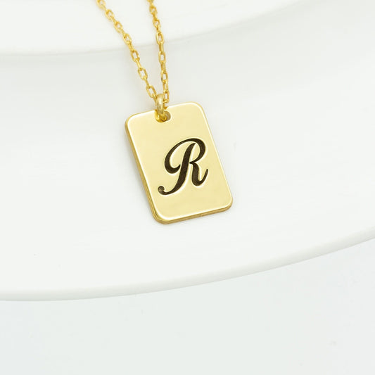 925 Sterling Silver Personalised Initial Tag Necklace Gold