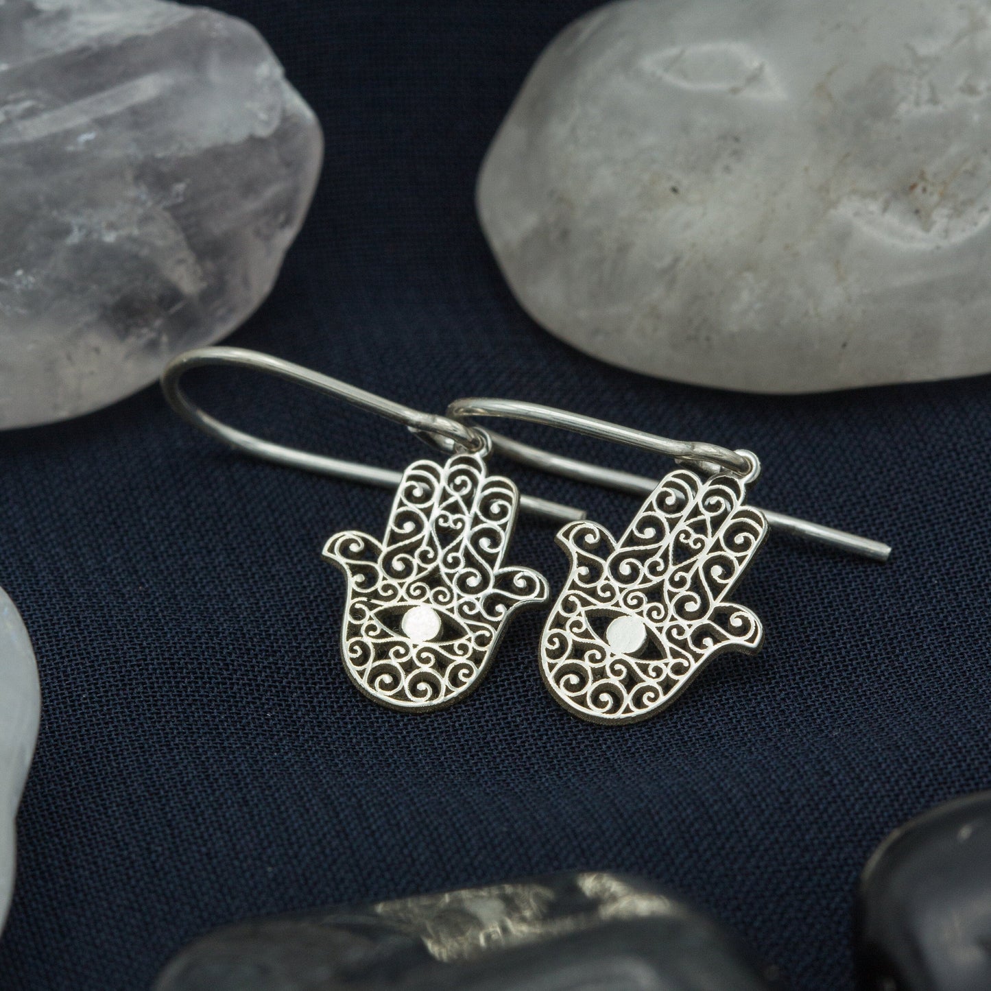 925 Sterling Silver Hamsa Hand Earrings