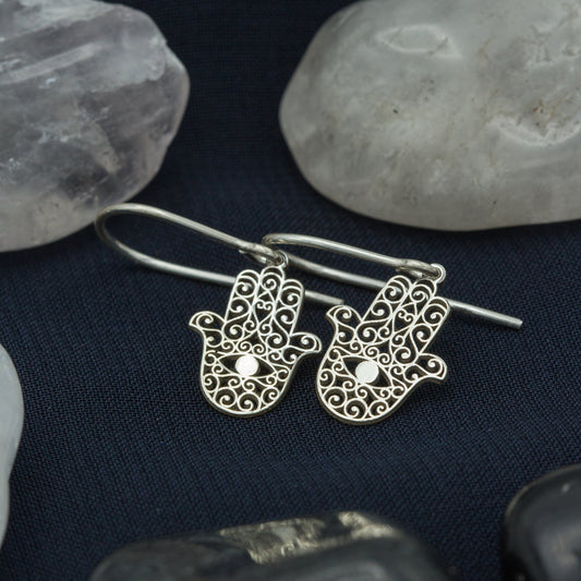 925 Sterling Silver Hamsa Hand Earrings