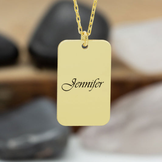 925 Sterling Silver Personalized Name Dog Tag Necklace Gold