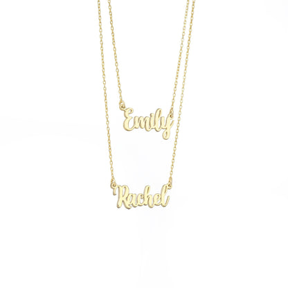925 Sterling Silver Personalized Double Name Double Chain Necklace