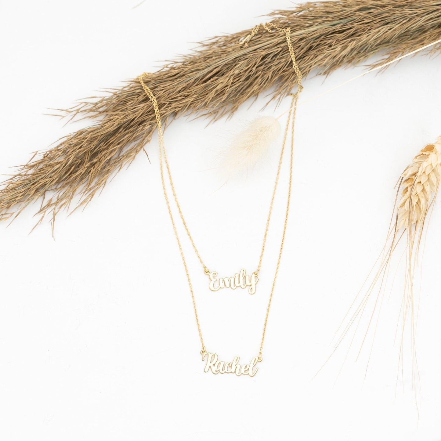 925 Sterling Silver Personalized Double Name Double Chain Necklace