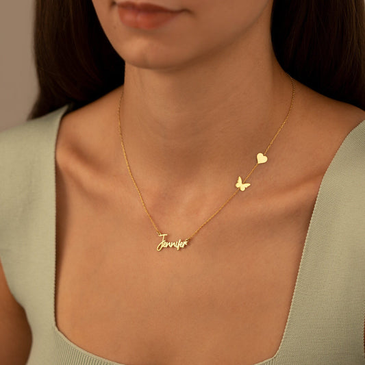 925 Sterling Silver Personalized Name Necklace with Heart and Butterfly