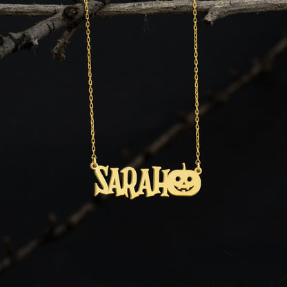925 Sterling Silver Personalized Pumpkin Custom Name Necklace