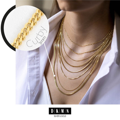 925 Sterling Silver 1mm/3mm Curb Chain Necklace