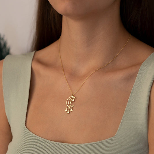 925 Sterling Silver Moon And Star Necklace