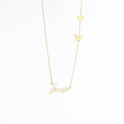 925 Sterling Silver Personalized Name Necklace with Heart and Butterfly