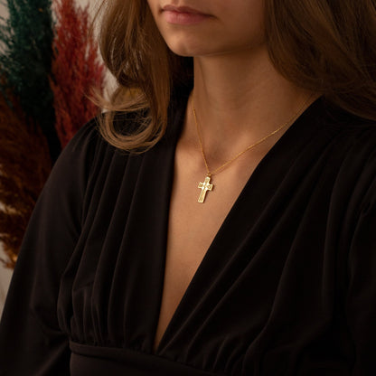 925 Sterling Silver Family Letters Cross Necklace