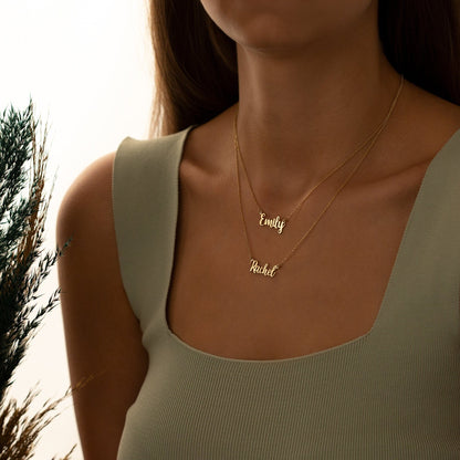 925 Sterling Silver Personalized Double Name Double Chain Necklace