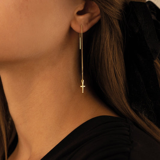 925 Sterling Silver Threader Cross Earrings
