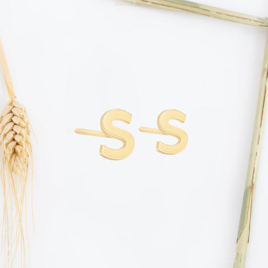 14K Solid Gold Minimalist Tiny Initial Letter Earring