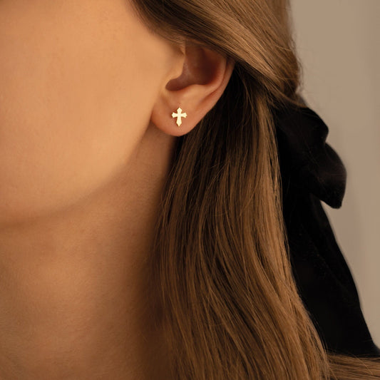 925 Sterling Silver Tiny Cross Earrings