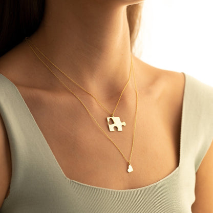 925 Sterling Silver Double Puzzle and Heart Necklace