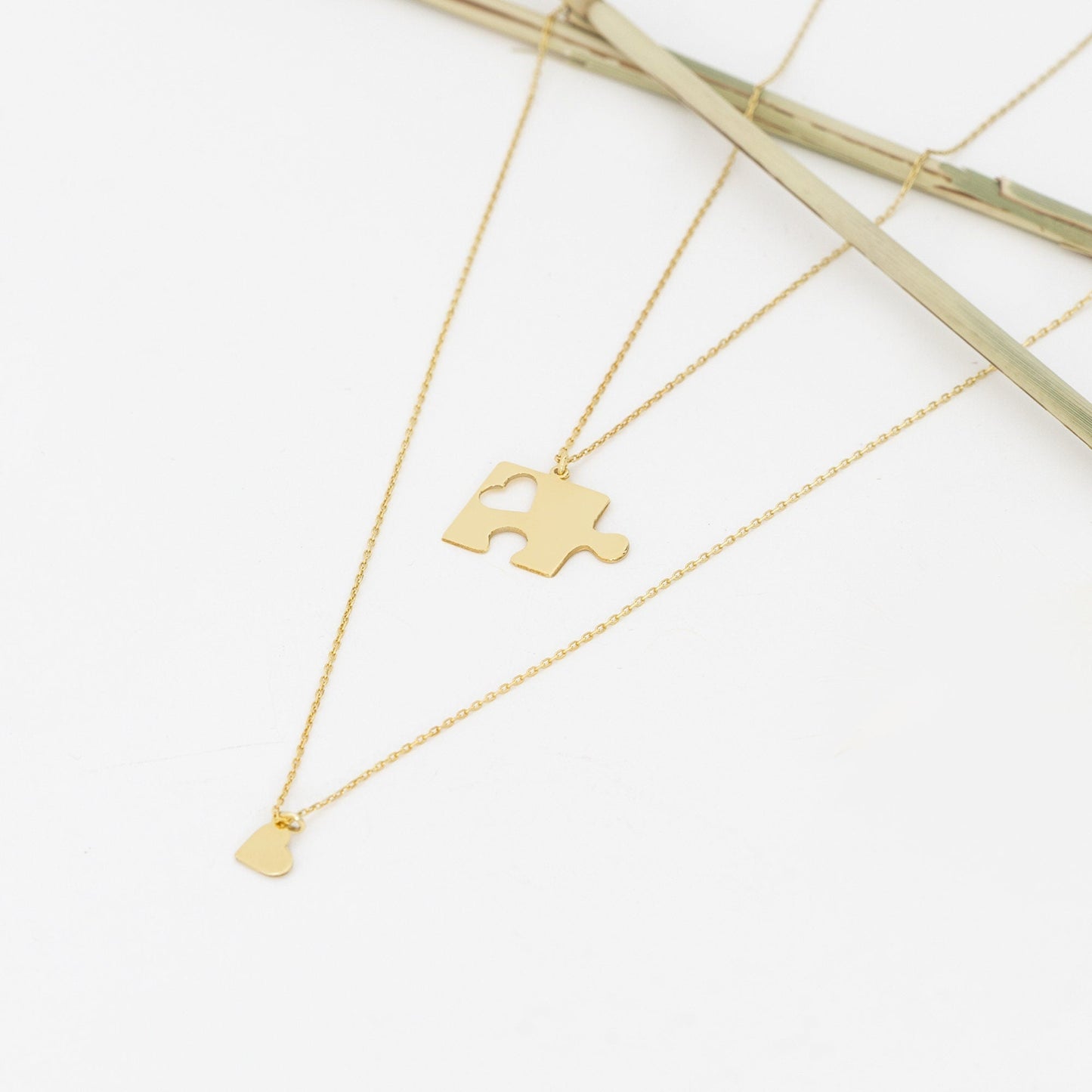 925 Sterling Silver Double Puzzle and Heart Necklace